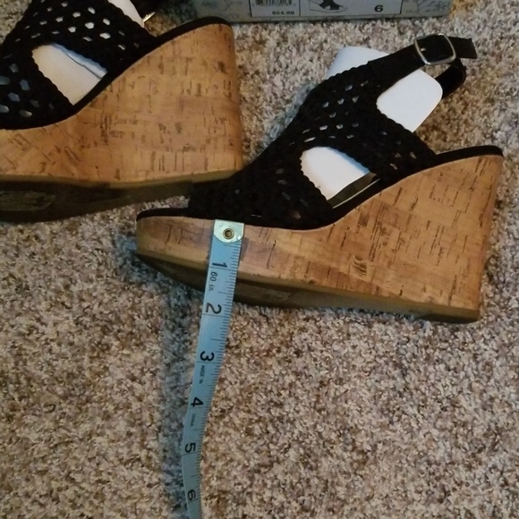 Black Woven Sandal Platform Cork Wedges - Picture 4 of 6